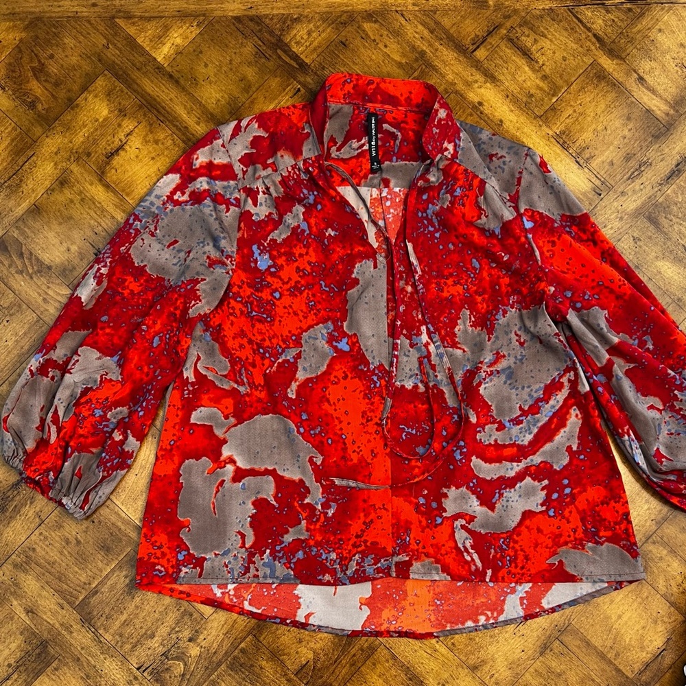 Red and Gray Abstract Blouse